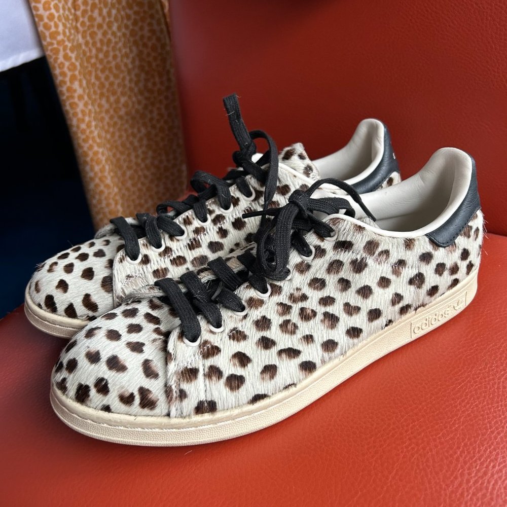 Adidas Stan Smith White Black Snow Leopard Pony Hair Sneakers Size 11